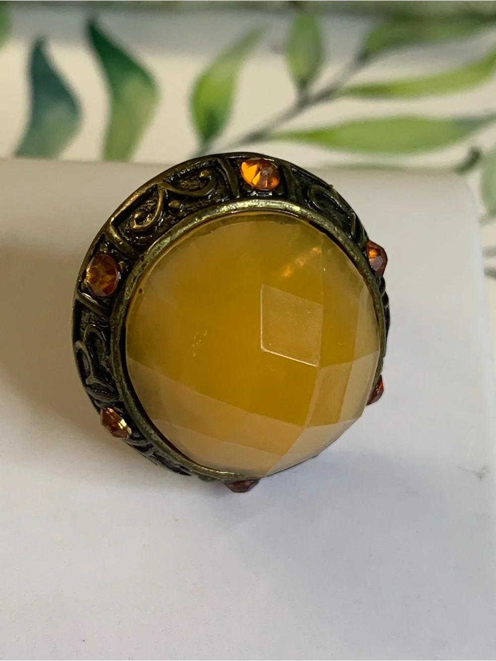 Yellow Acrylic Gemstone Statement Ring - Unbranded
